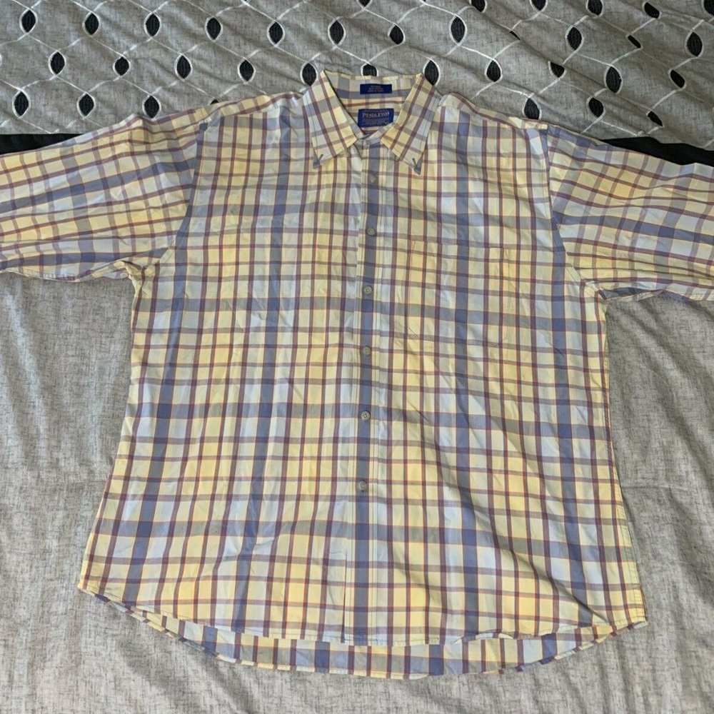 Pendleton Mens XL Yellow Plaid Checks Casual Dress